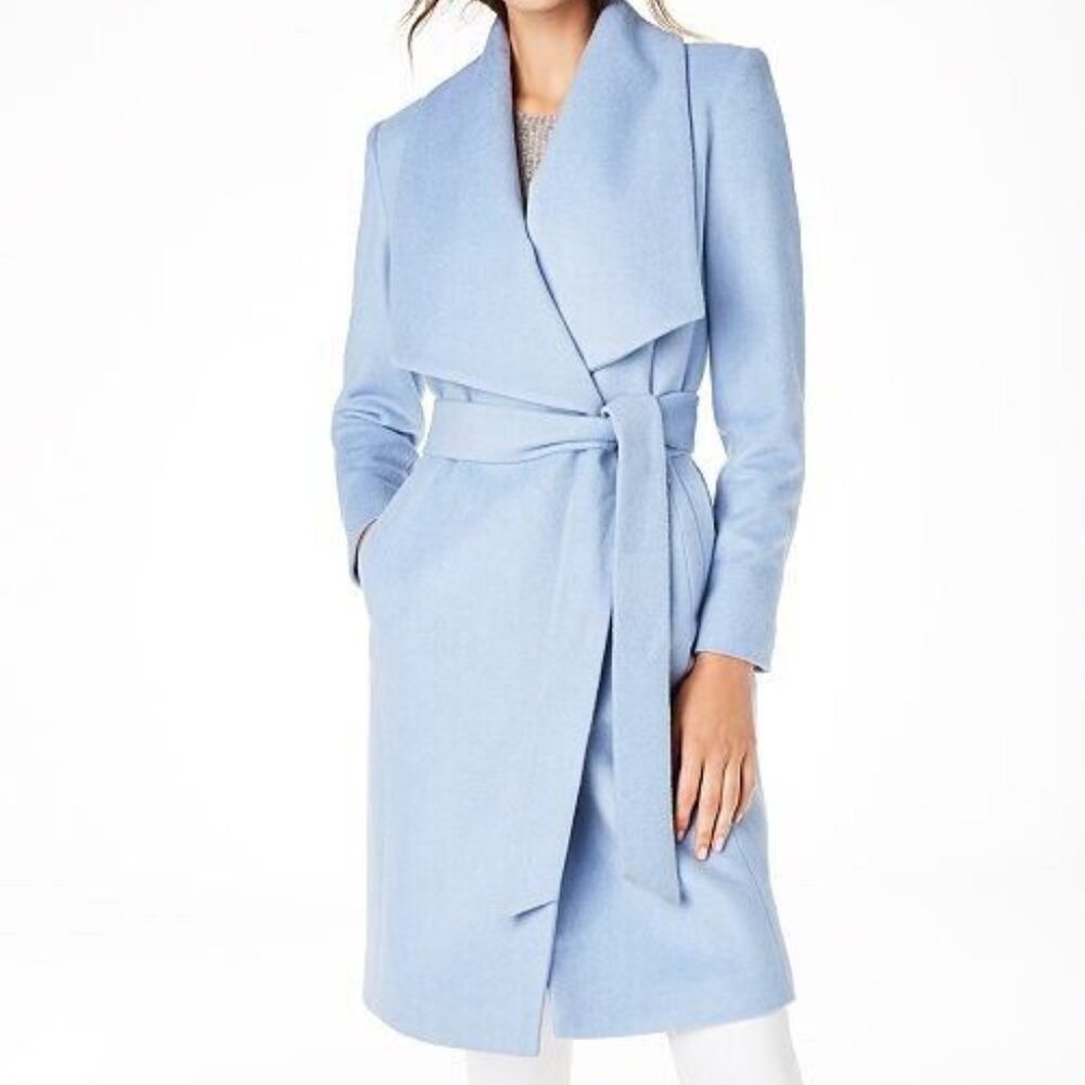 Sky Blue Wool Wrap Coat